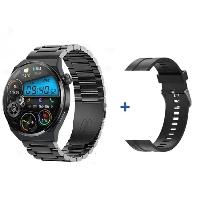 Gray digital smatwatch with roundface and fitness features